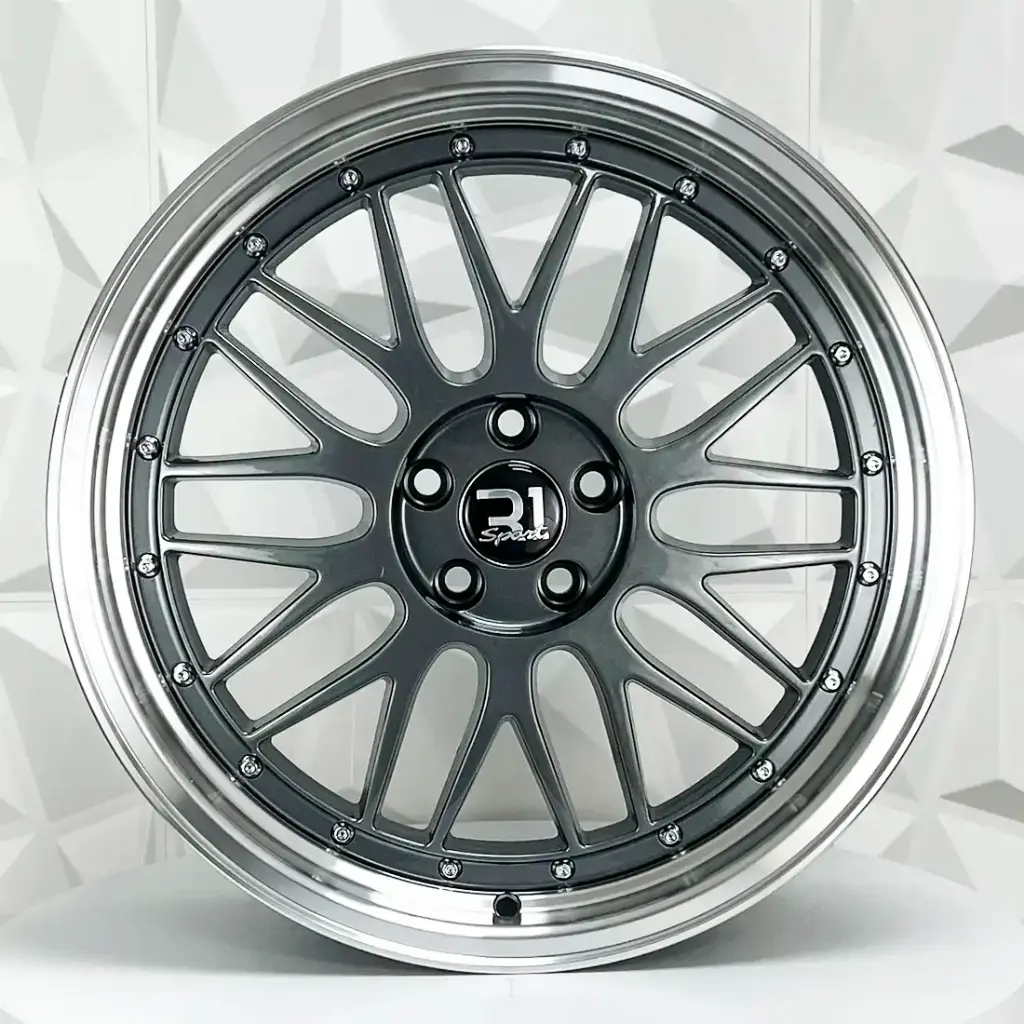 RIN 18X9 5-100 R1 SPORT A038 GUNMETAL MACHINE LIP CHROME RIVETS ET25 CB73.1